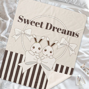 Classic Modern Stripe Cute Twin Bunny Girl Sherpa Blanket