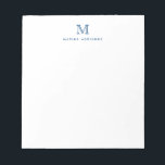 Classic Modern Stylish Navy Blue Monogram Initial Notepad<br><div class="desc">The design features a personalised monogram initial and name in a simple and modern typographic font.</div>