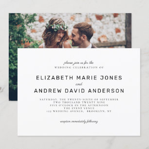 Classic Modern Timeless Black White Photo Wedding Invitation