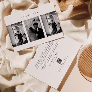 Classic Modern Wedding Photo Collage QR Code Thank You Card