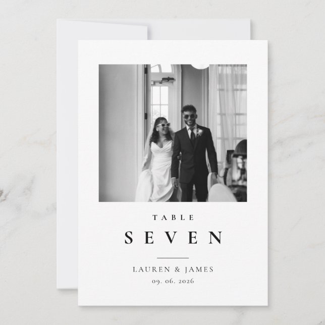 Classic Modern Wedding Photo Table Number Card (Front)