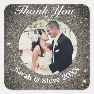 Classic Modern Wedding Photo Thank You Sticker