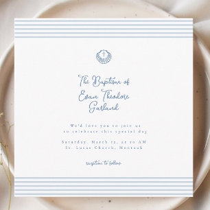 Classic modern white blue baptism Invitation