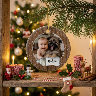 Classic Modern Wood Baby's First Christmas Ceramic Tree Decoration