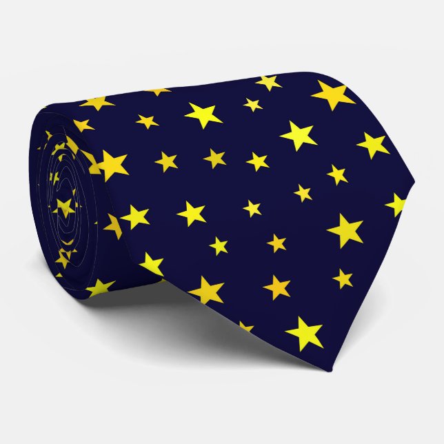 Classic Modern Yellow Stars on Navy Blue Tie (Rolled)