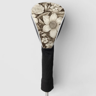 Classic Monochrome Floral with Vintage Mood Golf Head Cover