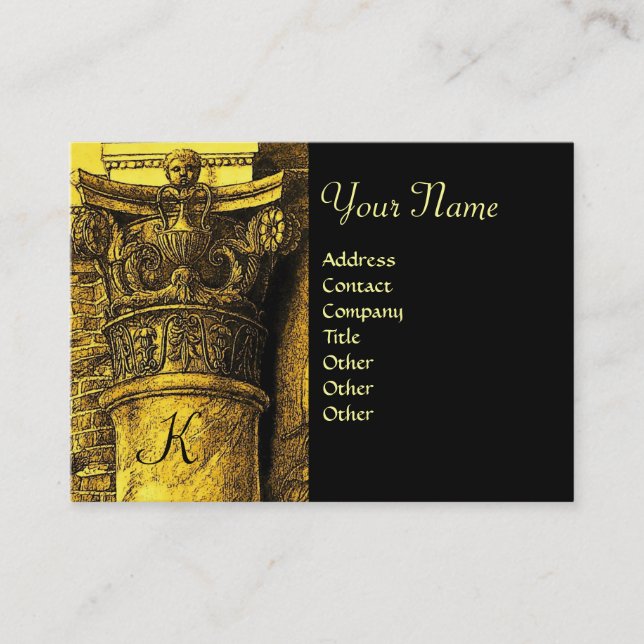 CLASSIC MONOGRAM 2, bright brown yellow black Business Card (Front)