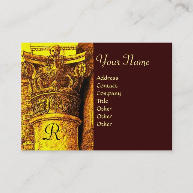 CLASSIC MONOGRAM 2 bright red yellow brown Business Card (Front)