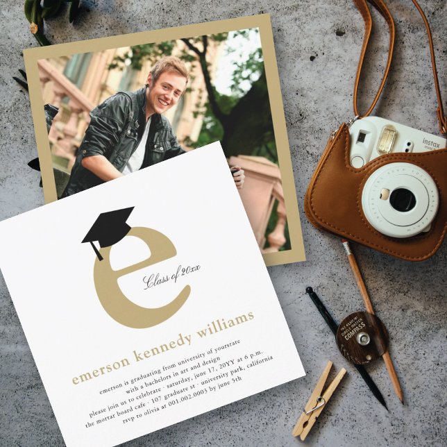 Classic Monogram Alphabet E Photo Graduation Party Invitation (Creator Uploaded)