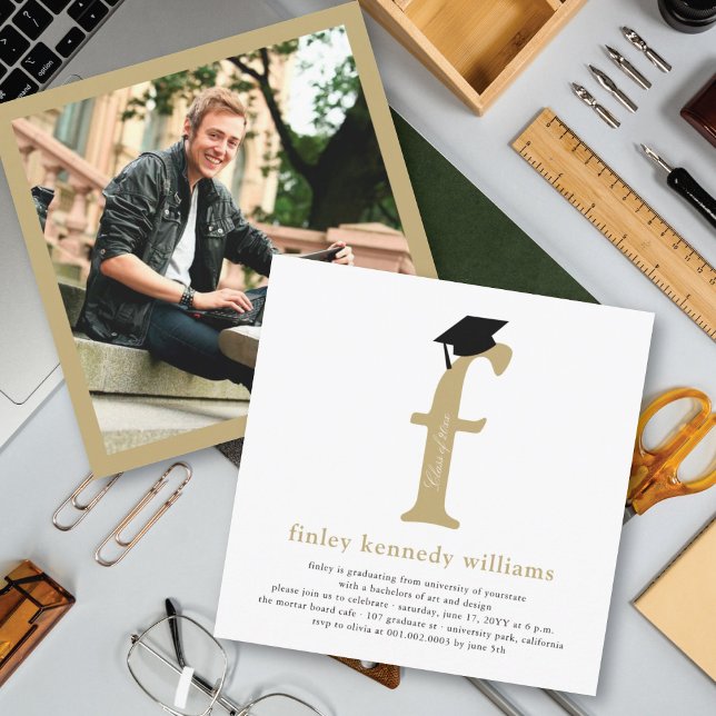 Classic Monogram Alphabet F Photo Graduation Party Invitation (Creator Uploaded)