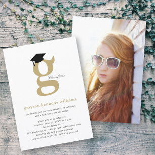 Classic Monogram Alphabet G Photo Graduation Party Invitation