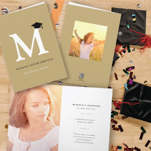 Classic Monogram Alphabet M Simple Photo Graduate Invitation
