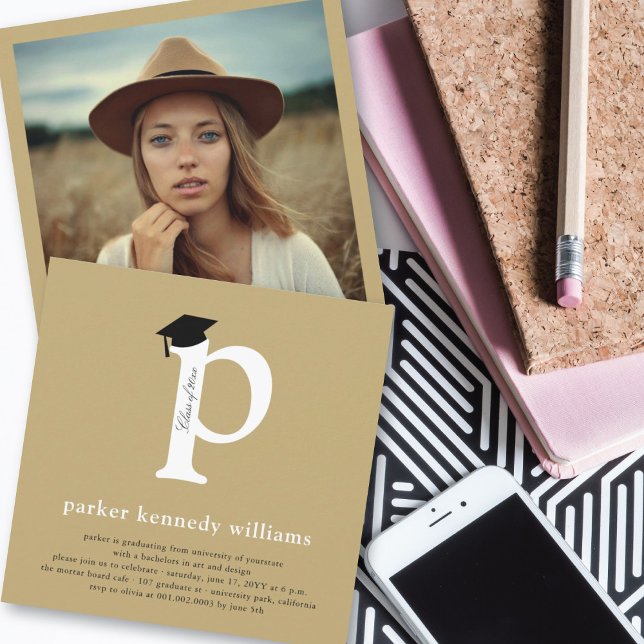 Classic Monogram Alphabet P Photo Graduation Party Invitation (Creator Uploaded)