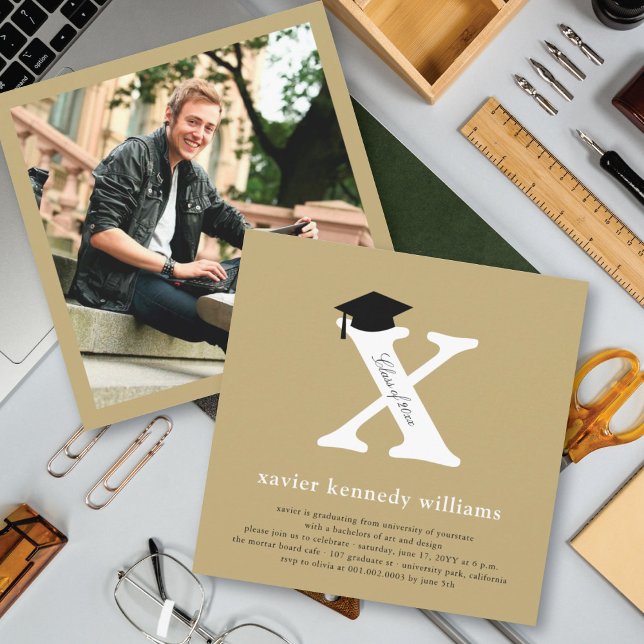 Classic Monogram Alphabet X Photo Graduation Party Invitation (Creator Uploaded)