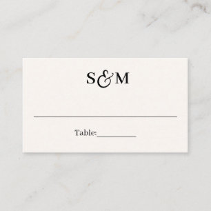 Classic Monogram Ampersand White Ivory Wedding Place Card