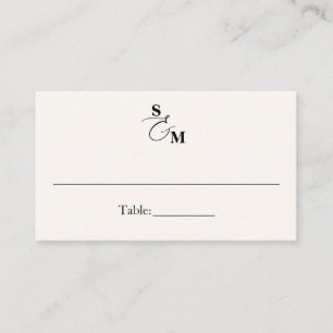 Classic Monogram Ampersand White Ivory Wedding Place Card