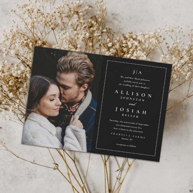 Classic Monogram Black and White Photo Wedding Invitation (Creator Uploaded)