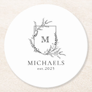Classic Monogram Black and White  Round Paper Coas Coaster