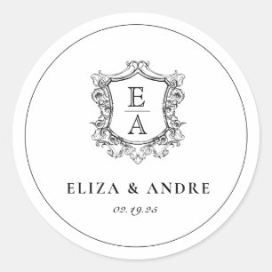 Classic Monogram Black and White  Round Sticker
