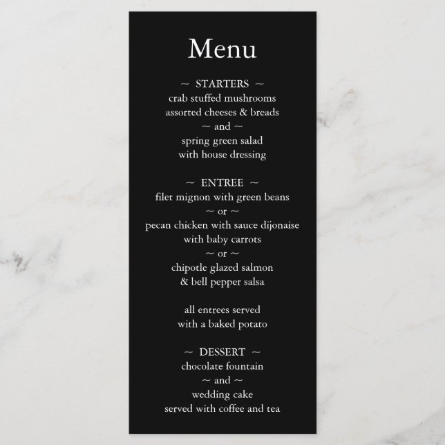 Classic Monogram Black and White Wedding Menu (Front)