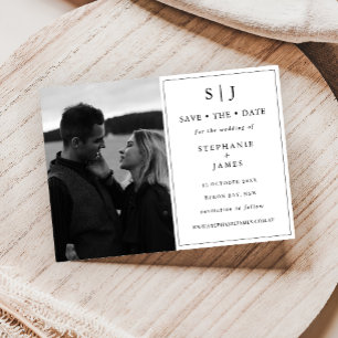 Classic Monogram Black and White Wedding Photo Invitation