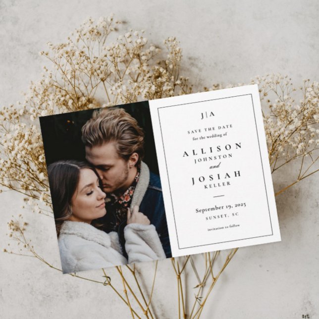 Classic Monogram Black and White Wedding Photo Save The Date (Creator Uploaded)