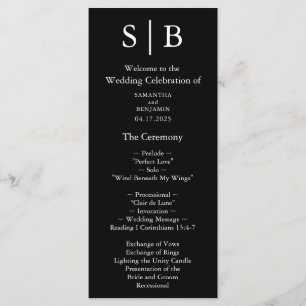 Classic Monogram Black and White Wedding Programme