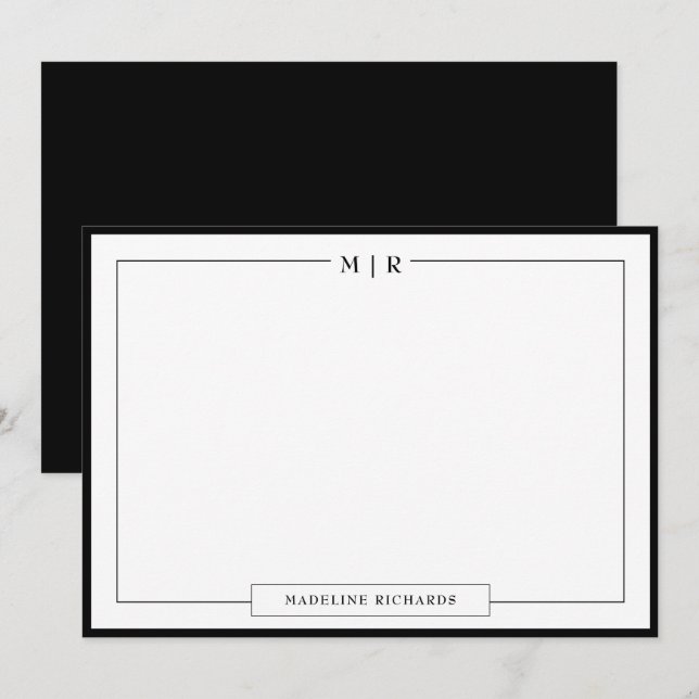 Classic Monogram Black Border Stationery Card (Front/Back)