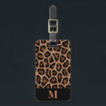 Classic Monogram Black / Brown Leopard Spot Print Luggage Tag<br><div class="desc">Luggage tag with a classic black and brown leopard spot animal print, monogram initial(s)/name on a black stripe monogram frame, name, and address information on a brown background. Personalise with your monogram initial(s)/name, name, and address information using the easy templates. Font colour, font style, font size, and brown background colour...</div>