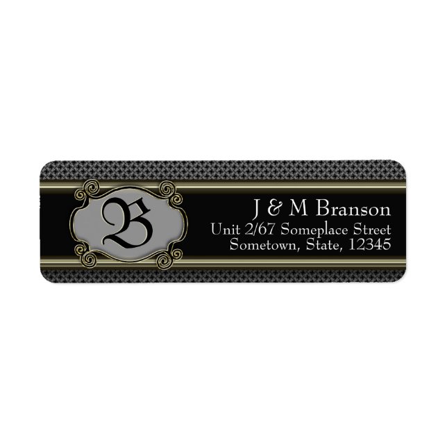 Classic Monogram Black Gold Stylish Address Label (Front)