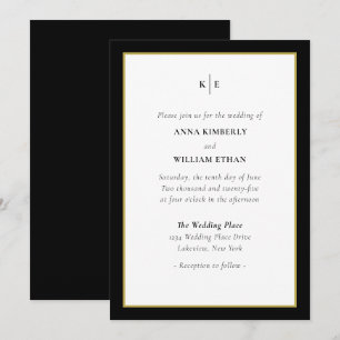 Classic Monogram Black Gold Wedding Invitation