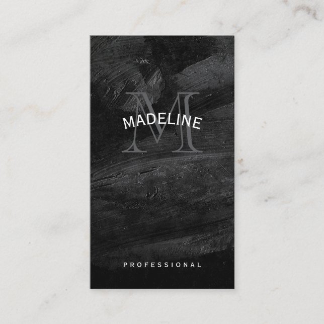 Classic Monogram | Black Texture Business Card (Front)
