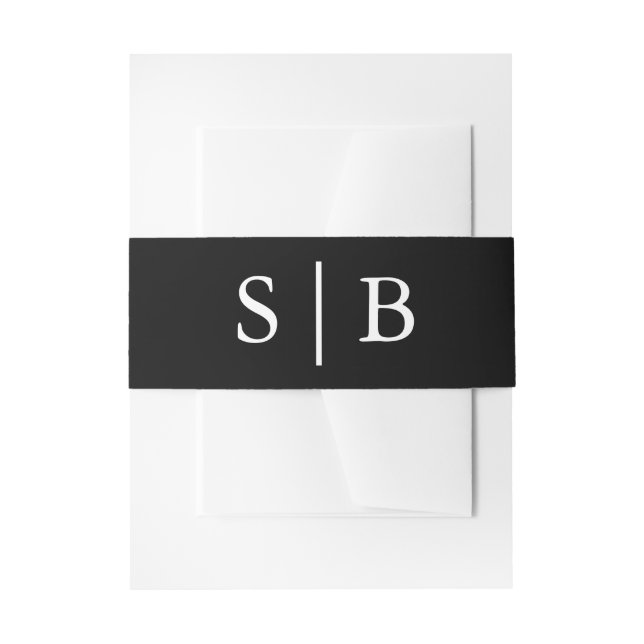 Classic Monogram Black Wedding Invitation Belly Band (Front Example)