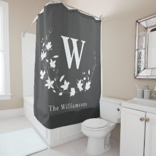 Classic Monogram Black White Floral Modern Custom  Shower Curtain