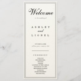 Classic Monogram Black & White Simple Wedding Programme