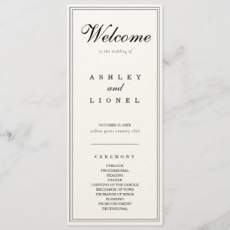 Classic Monogram Black & White Simple Wedding Programme
