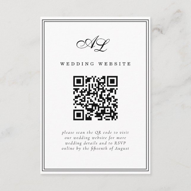Classic Monogram Black & White Traditional Wedding Enclosure Card (Front)
