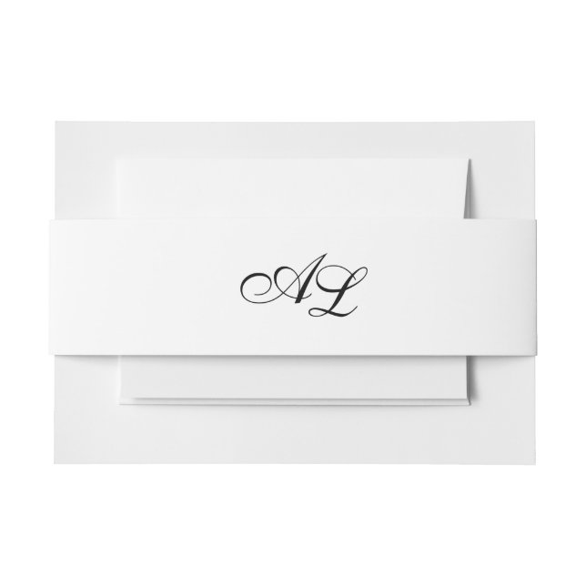 Classic Monogram Black & White Traditional Wedding Invitation Belly Band (Front Example)