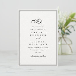 Classic Monogram Black & White Traditional Wedding Save The Date