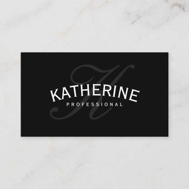 Classic Monogram Black with Arc Text Business Card (Front)