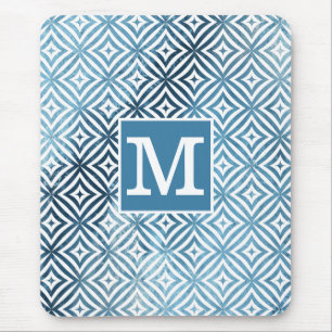 Classic Monogram Blue Frost Diamond Circle Mouse Mat
