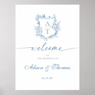 Classic Monogram Blue Wedding Welcome Poster