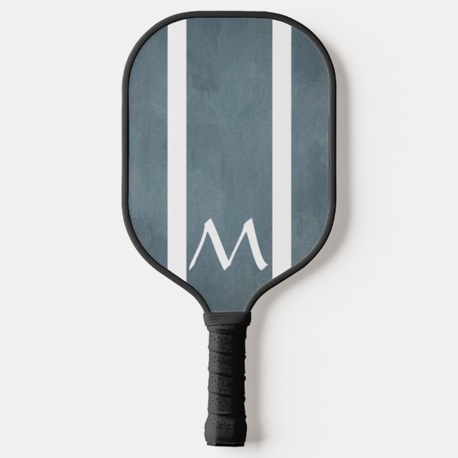 Classic Monogram Bluish Grey and White Dual Face Pickleball Paddle (Back)