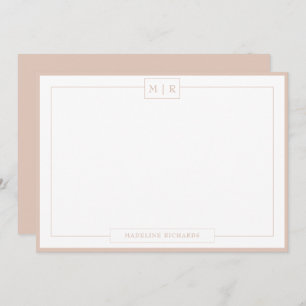Classic Monogram Boho Beige Border Stationery Card