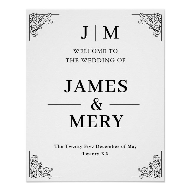Classic Monogram Border Wedding Welcome Sign (Front)