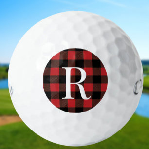 Classic monogram buffalo plaid gift for dad golf balls