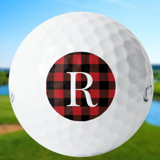 Classic monogram buffalo plaid gift for dad golf balls (Creator Uploaded)