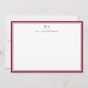 Classic Monogram Burgundy Red Stationery Note Card