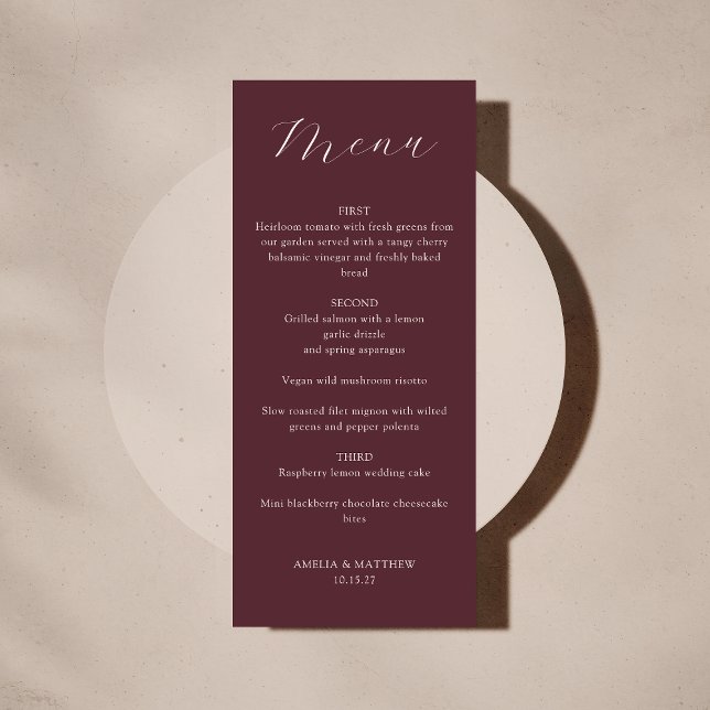 Classic Monogram Burgundy Script Printable Menu Invitation (Creator Uploaded)