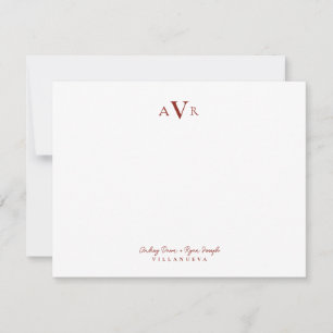 Classic Monogram Couple Red Custom Wedding Card